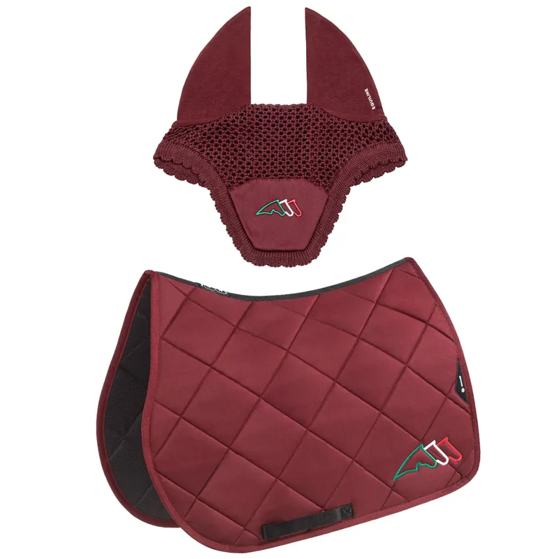 Equiline EQTRICOLORE Jump Saddlecloth and Ear Net Set - Burgandy