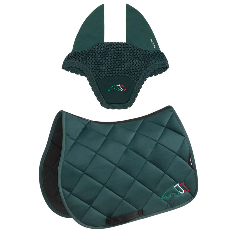Equiline EQTRICOLORE Jump Saddlecloth and Ear Net Set - Green