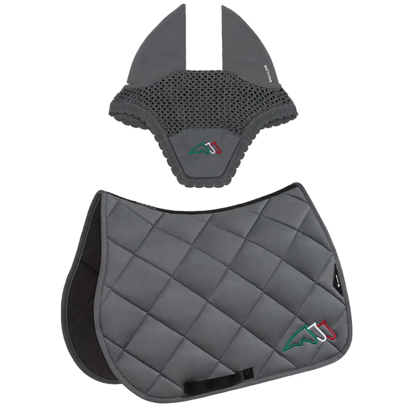 Equiline EQTRICOLORE Jump Saddlecloth and Ear Net Set - Grey