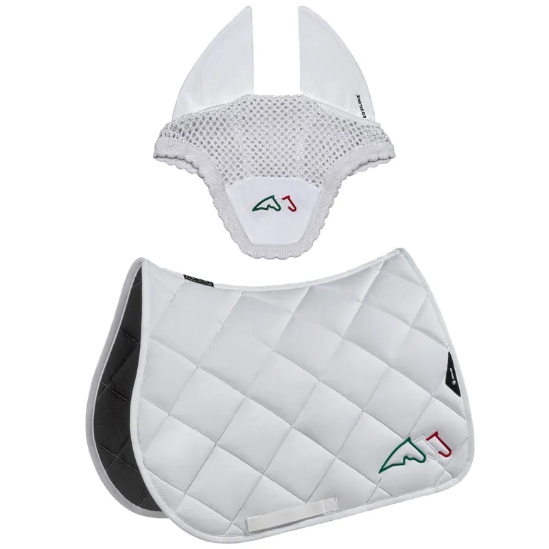 Equiline EQTRICOLORE Jump Saddlecloth and Ear Net Set - White