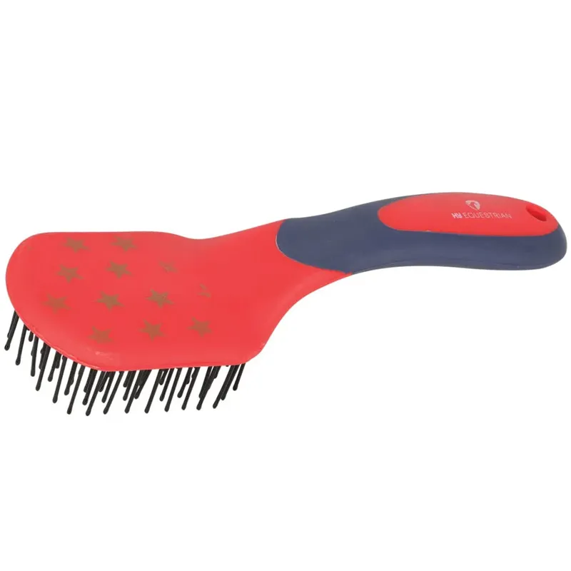 Hy Equestrian Star Easy Grip Mane and Tail Brush - Red/Navy/Gold Stars