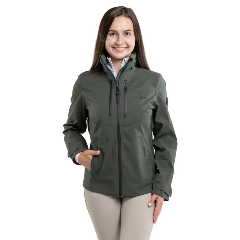 Equidry Varsha Womens Waterproof Riding Jacket - Black Forest Green