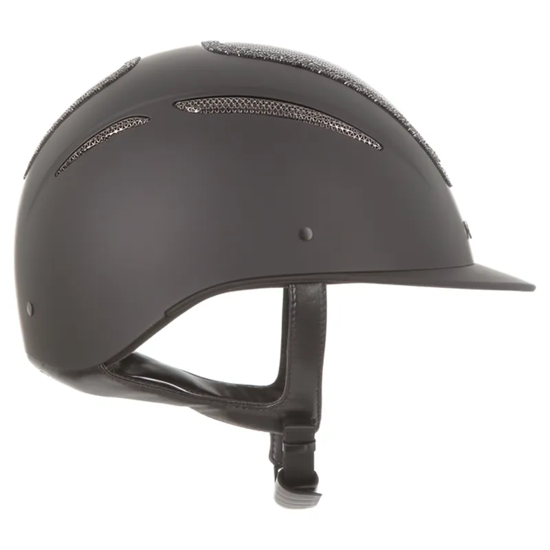 Evoke Elara Classic Peak Crystal Frame Riding Hat - Black/Black-2