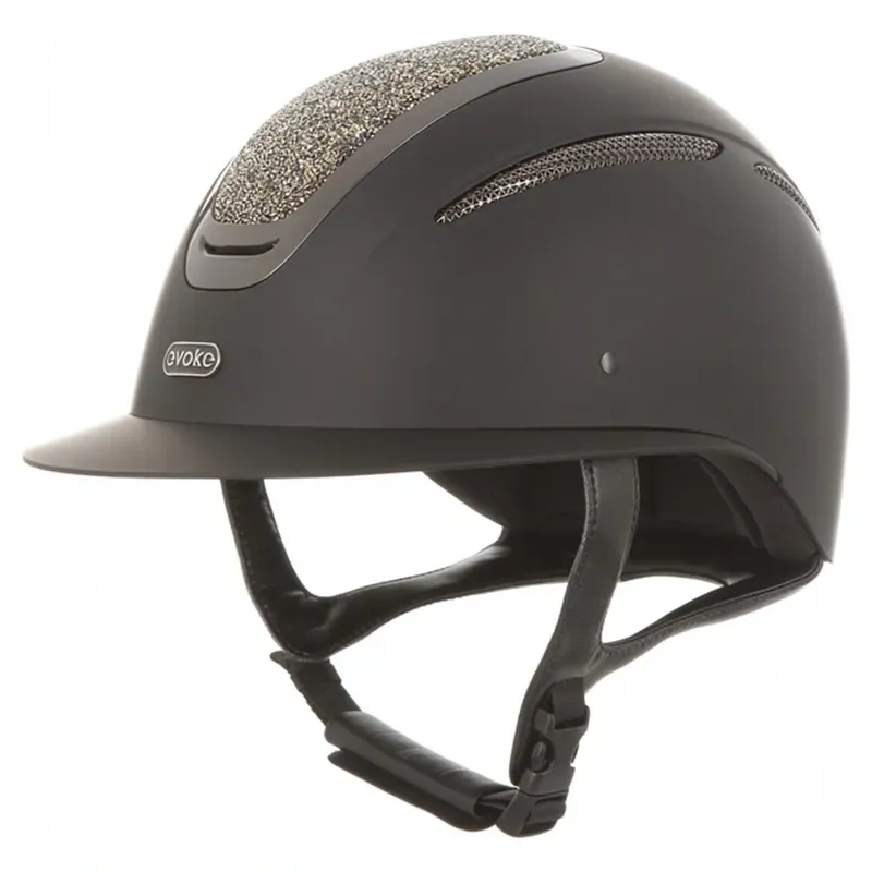Evoke Elara Wide Peak Crystal Top Riding Hat - Black/Gold