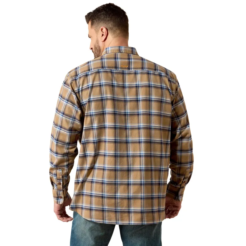 Ariat Rebar Mens DuraStretch Flannel Long Sleeve Work Shirt - Field Khaki-1