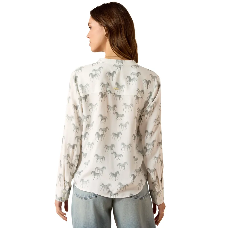 Ariat Thronbeck Womens Blouse - Grey Horse Print-1