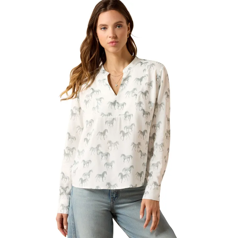 Ariat Thronbeck Womens Blouse - Grey Horse Print
