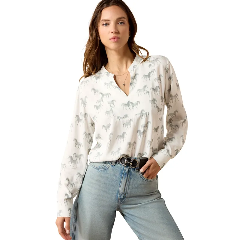 Ariat Thronbeck Womens Blouse - Grey Horse Print-2