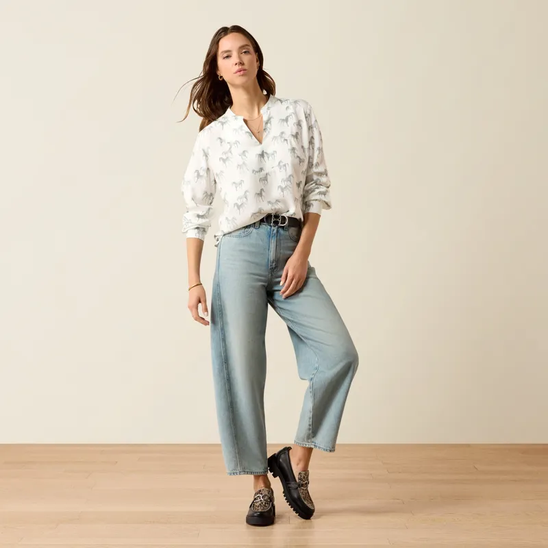 Ariat Thronbeck Womens Blouse - Grey Horse Print-4
