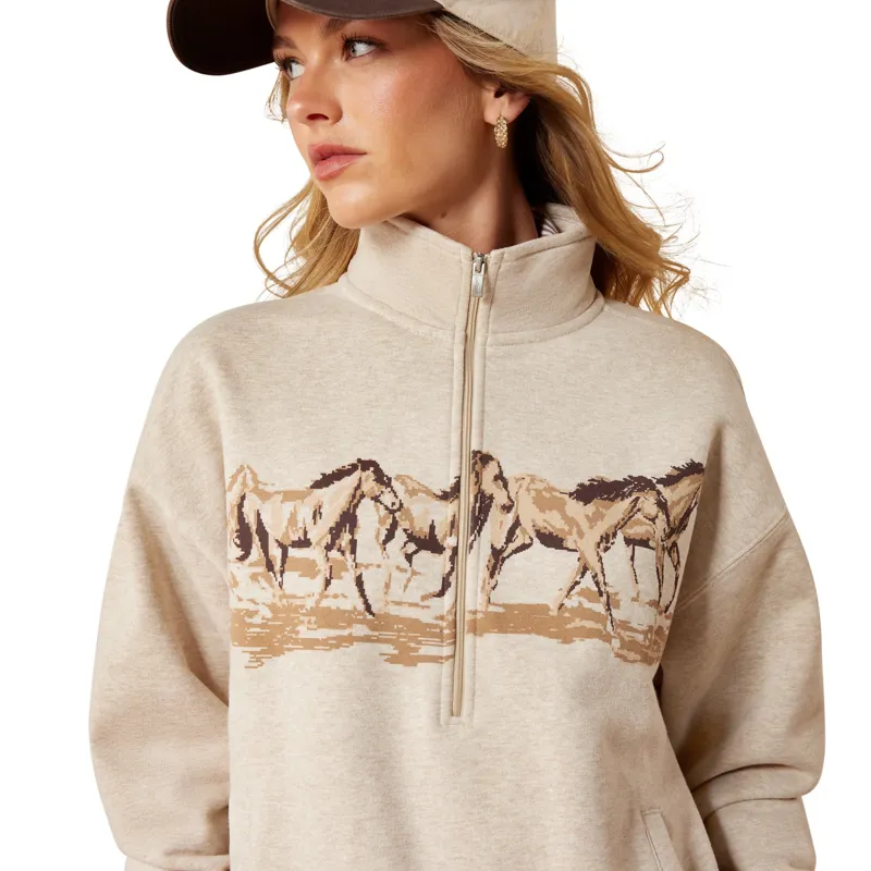 Ariat Running Wild Womens Half-Zip Sweatshirt - Oatmeal Heather-2