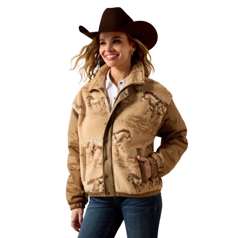 Ariat Sherpa Blocked Womens Jacket - Wild Horses Print/Tigers Eye