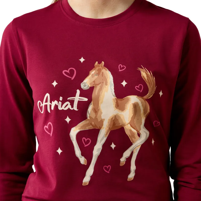 Ariat Painted Dream Junior Girls Long Sleeve Tee - Beet Red-2