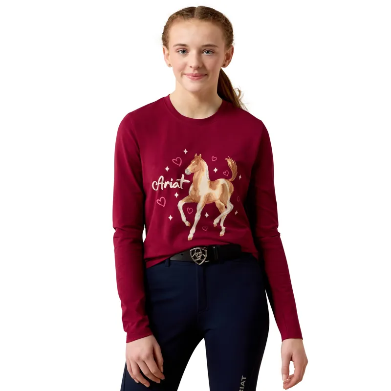 Ariat Painted Dream Junior Girls Long Sleeve Tee - Beet Red