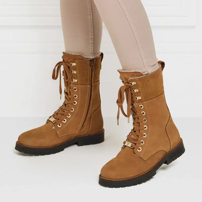 Fairfax and Favor Anglesey Ladies Combat Boots - Cognac Nubuck