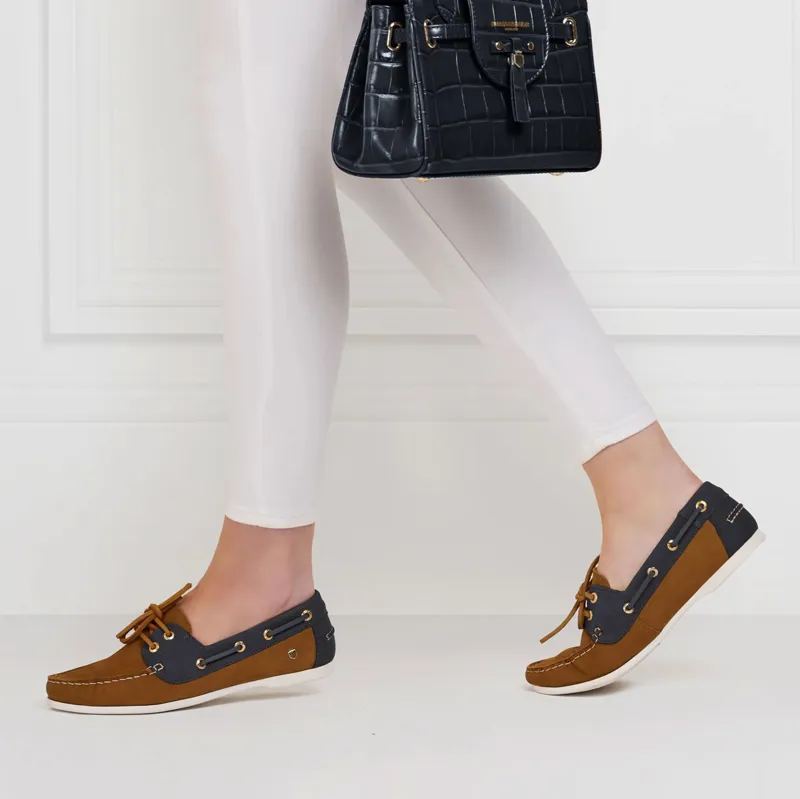 Fairfax and Favor Salcombe Ladies Deck Shoes - Tan/Navy-3