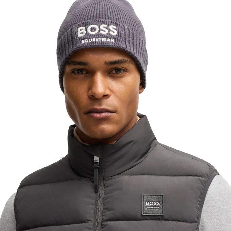 BOSS Equestrian Fisher Beanie Hat - Dark Grey -2