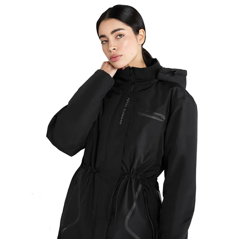 Aztec Diamond Fleece Lined Womens Rain Jacket - Black-5