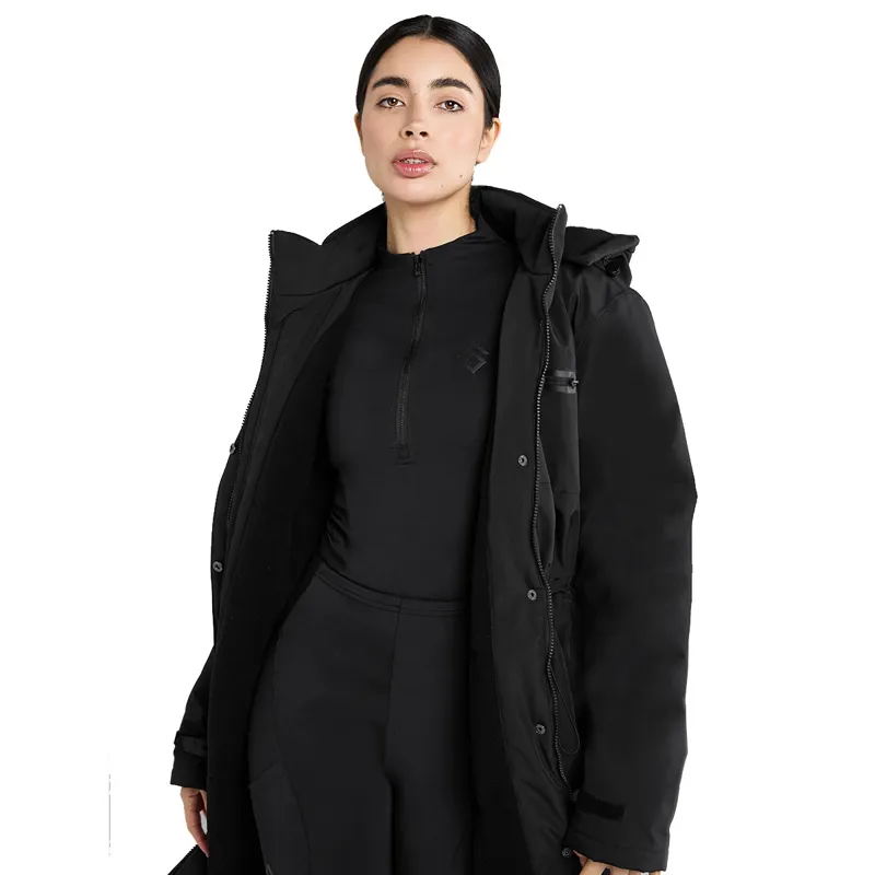 Aztec Diamond Fleece Lined Womens Rain Jacket - Black-4