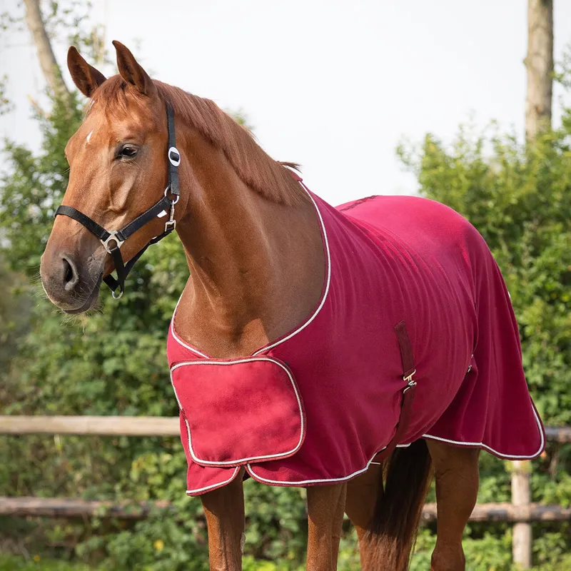 QHP Fleece Show Rug - Burgundy/Silver-1