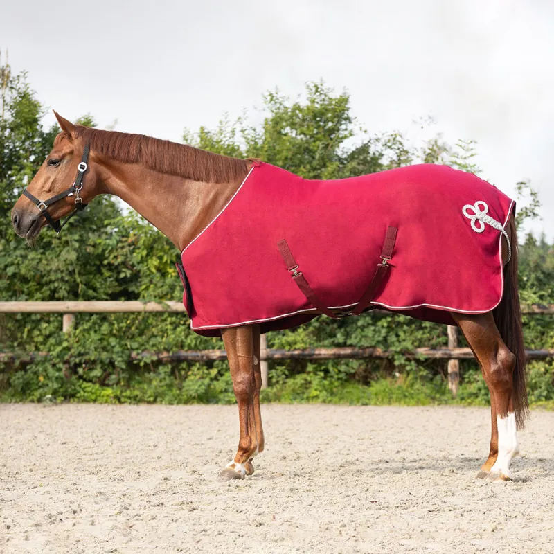 QHP Fleece Show Rug - Burgundy/Silver