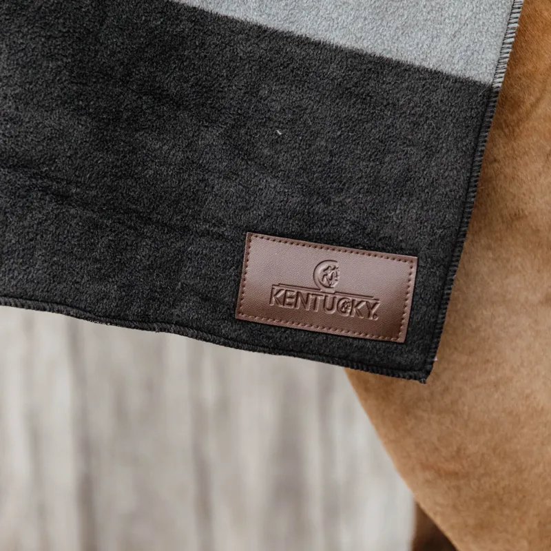 Kentucky Square Heavy Fleece Striped Rug - Black/Grey-3