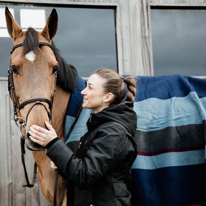 Kentucky Square Heavy Fleece Striped Rug - Navy/Grey-3