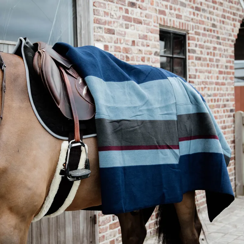 Kentucky Square Heavy Fleece Striped Rug - Navy/Grey-8