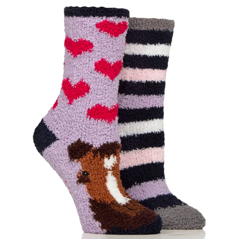 Sockshop Wild Feet Ladies Cosy Lounge Socks 2 Pack - Horse