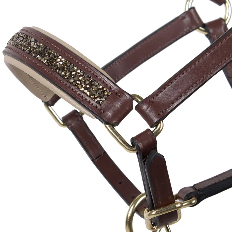 QHP Lupine Leather Foal Headcollar - Brown/Beige-2