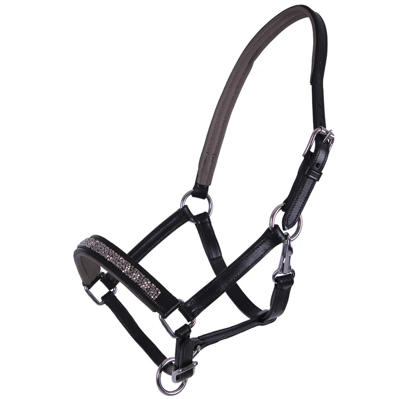 QHP Lupine Leather Foal Headcollar - Black/Grey