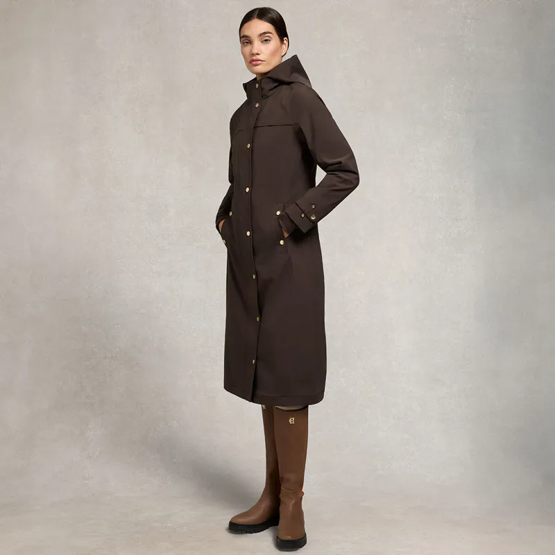Holland Cooper Folgate Womens Long Waterproof Rain Coat - Chocolate-1
