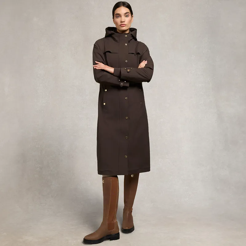 Holland Cooper Folgate Womens Long Waterproof Rain Coat - Chocolate-6