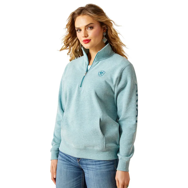 Ariat Foundation Logo 1/2 Zip Womens Sweatshirt - Teal Heather