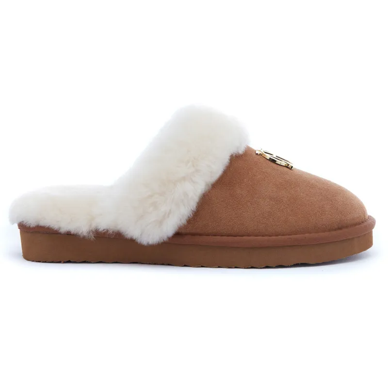 Holland Cooper Shearling Slippers - Tan-2
