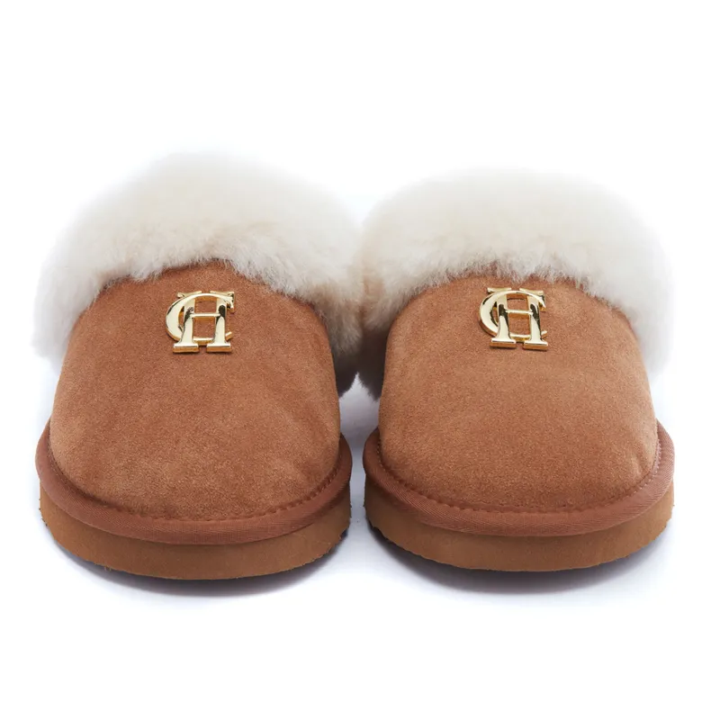 Holland Cooper Shearling Slippers - Tan-3