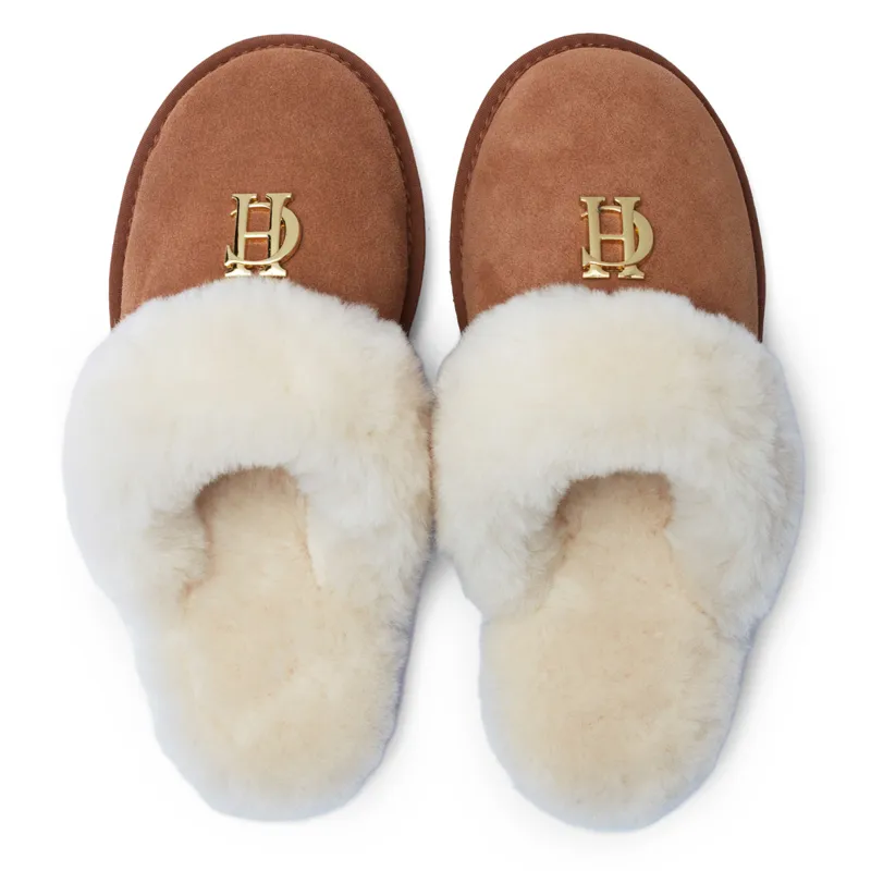 Holland Cooper Shearling Slippers - Tan-4