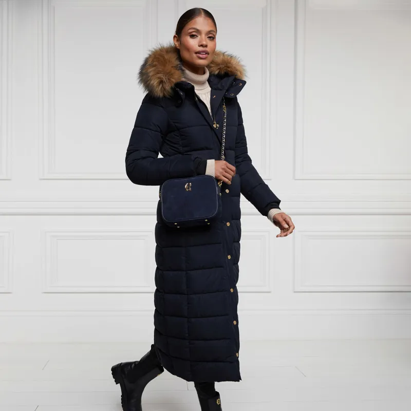 Ladies long navy puffer coat hotsell