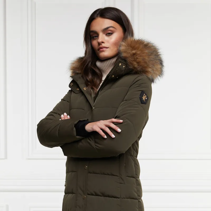 Holland Cooper Stoneleigh Ladies Longline Quilted Jacket - Khaki-2