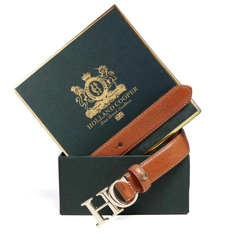 Holland Cooper Atelier Slim Logo Belt - Tan Contrast-2