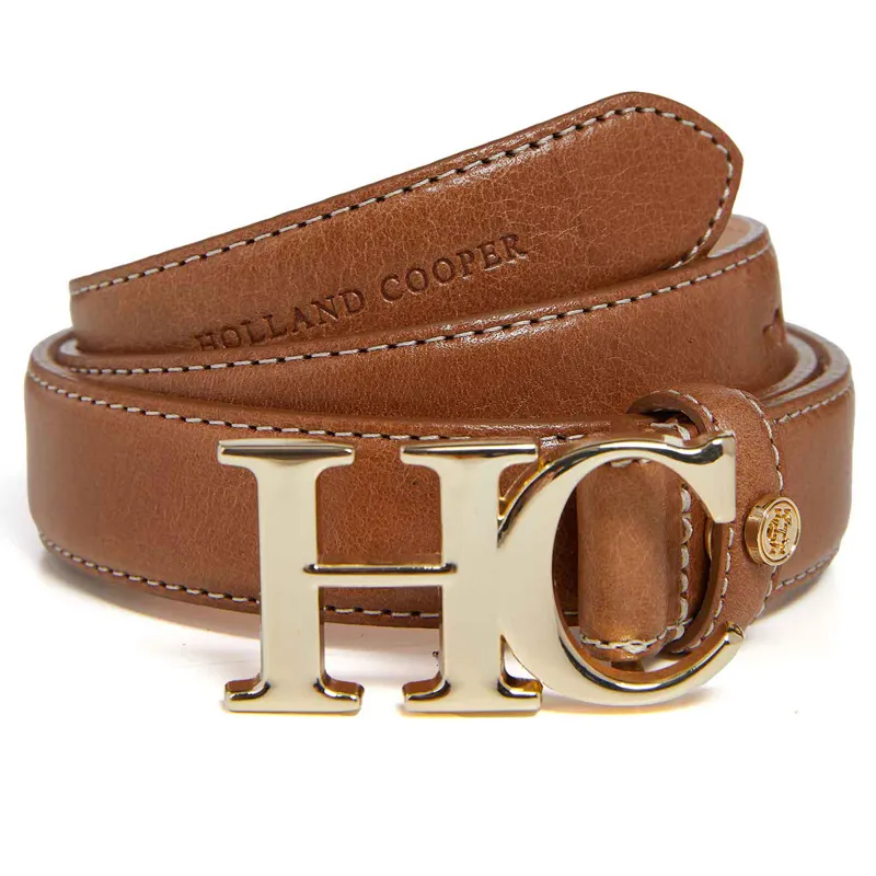 Holland Cooper Atelier Slim Logo Belt - Tan Contrast