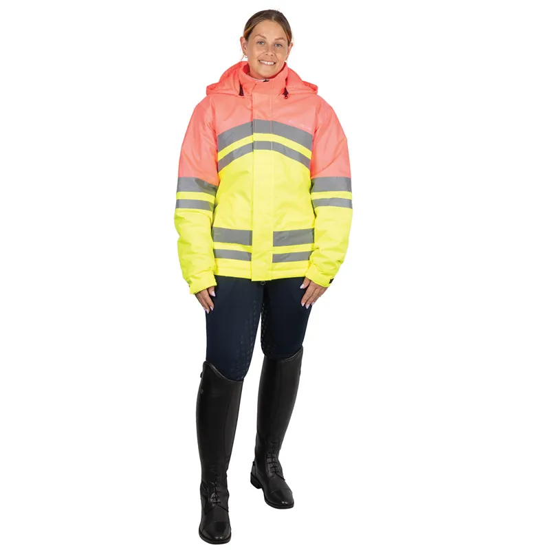 Hy Equestrian Reflector Two Tone Adults Waterproof Coat - Yellow/Pink-2