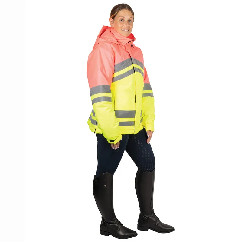 Hy Equestrian Reflector Two Tone Adults Waterproof Coat - Yellow/Pink-4