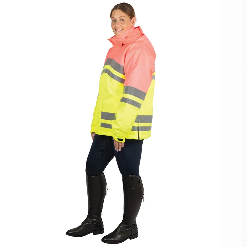 Hy Equestrian Reflector Two Tone Adults Waterproof Coat - Yellow/Pink-3