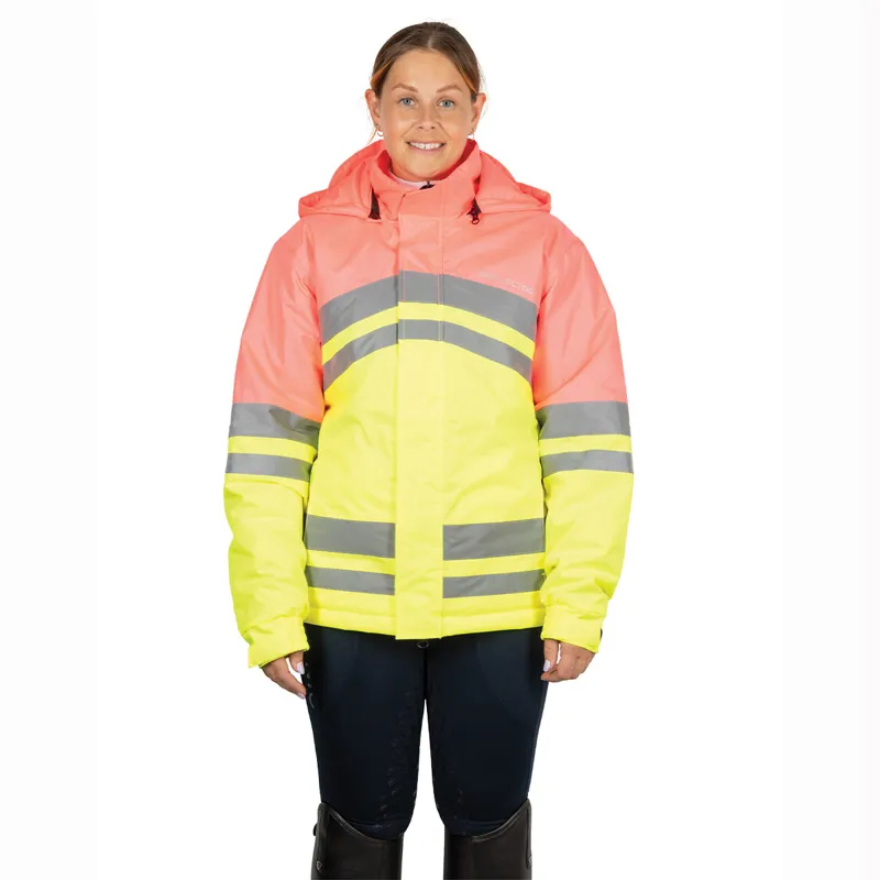 Hy Equestrian Reflector Two Tone Adults Waterproof Coat - Yellow/Pink