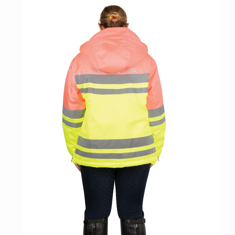 Hy Equestrian Reflector Two Tone Adults Waterproof Coat - Yellow/Pink-1