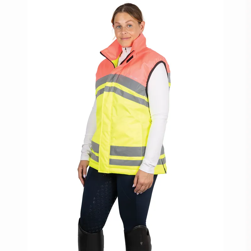 Hy Equestrian Reflector Two Tone Adults Waterproof Gilet - Yellow/Pink-3