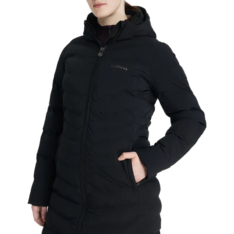 LeMieux Hayley Womens Water Resistant Long Line Puffer Jacket - Black-6