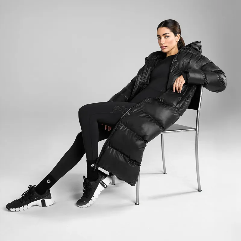 Aztec Diamond Womens Heavy Quilted Long Puffer Coat - Black-8