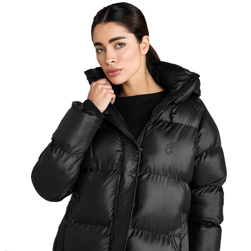 Aztec Diamond Womens Heavy Quilted Long Puffer Coat - Black-7