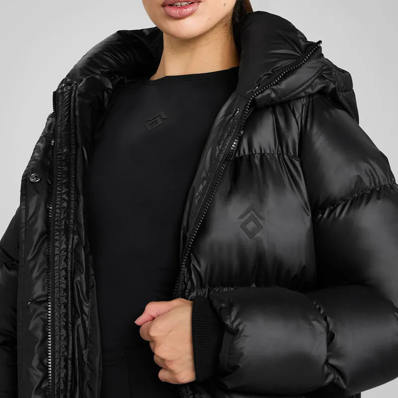 Aztec Diamond Womens Heavy Quilted Long Puffer Coat - Black-3
